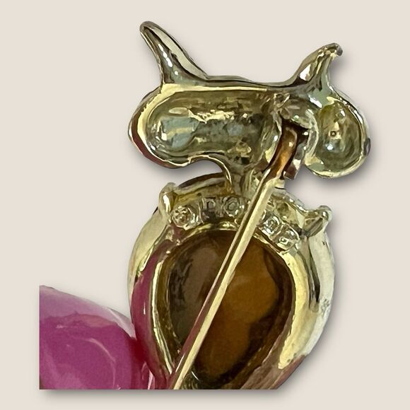 Vintage Dodds Owl BROOCH PIN Amber Rhinestone - Picture 5 of 5